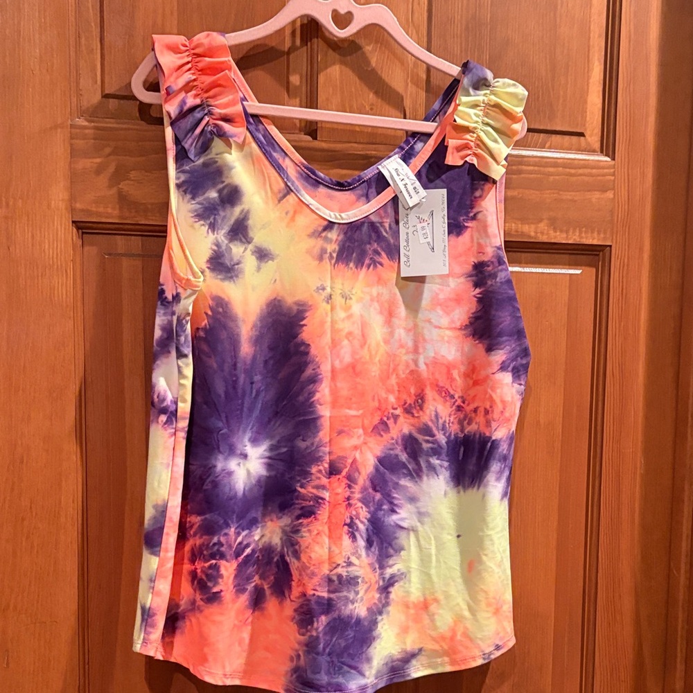 Vibrant Tie-Dye Tank Top with Ruffle Straps